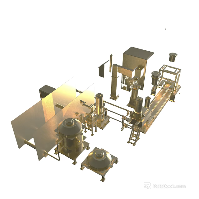 Industrial Production Line With Metal Tanks Pipes And Mechanical Components 3d model 
