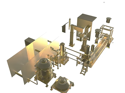 Industrial Production Line With Metal Tanks Pipes And Mechanical Components 3d model