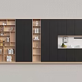 Modern Black And Wood Sideboard With Open Shelves Closed Cabinets And Storage