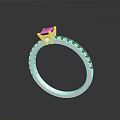 Silver Band Ring With Purple Center Gemstone And Green Side Stones
