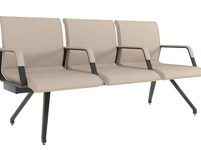 Public Seating Three Seater Beige Fabric Upholstered With Black Armrests And Metal Legs 3d model