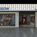Modern Clothing Store Front With Window Mannequins And Decorative Lattice Sign