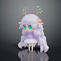 Cute Game and Movie Character With Long Purple Hair Green Eyes Antlers and White Skirt