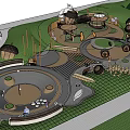 Children's Playground Design With Acorn Shaped Structures Circular Paths And Goose Sculptures