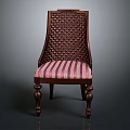 Traditional Accent Chair With Woven Lattice Backrest And Striped Fabric Seat Cushion Wooden Legs