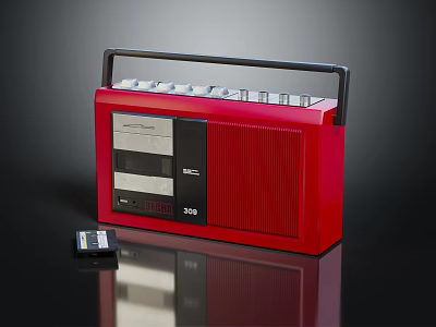 Vintage Red Radio With Cassette Tape Portable Design And Front Panel Controls 3d model