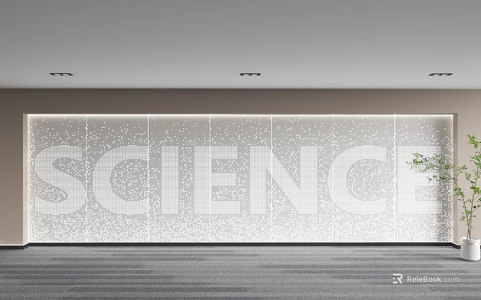 Illuminated Background Wall With SCIENCE Lettering And Dot Pattern In Modern Interior Space 3d model 