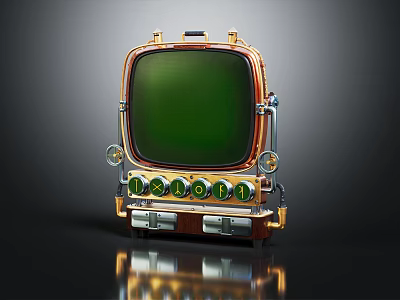 Retro Television With Wooden Frame Metal Accents And Green Screen 3d model