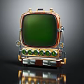 Retro Television With Wooden Frame Metal Accents And Green Screen