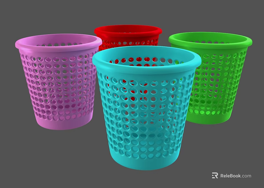 Multiple Colored Plastic Trash Bins For Public Facilities With Perforated Design 3d model 