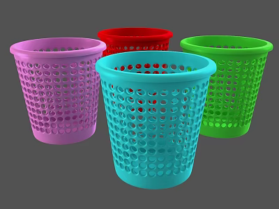 Multiple Colored Plastic Trash Bins For Public Facilities With Perforated Design 3d model