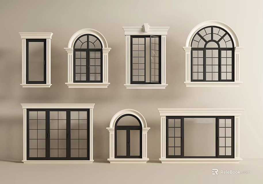 Stylish Casement Windows With Various Designs And Classic Frame Styles 3d model 