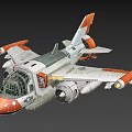 Animated Cartoon Fighter Jet With Cockpit Wings And Orange White Gray Design