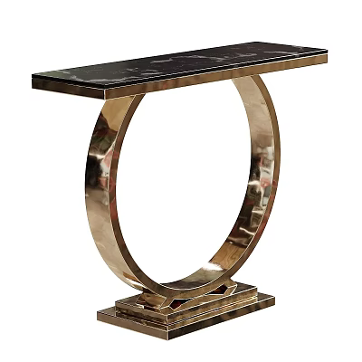 Modern Console Table With Black Top And Metal Circular Base Design 3d model
