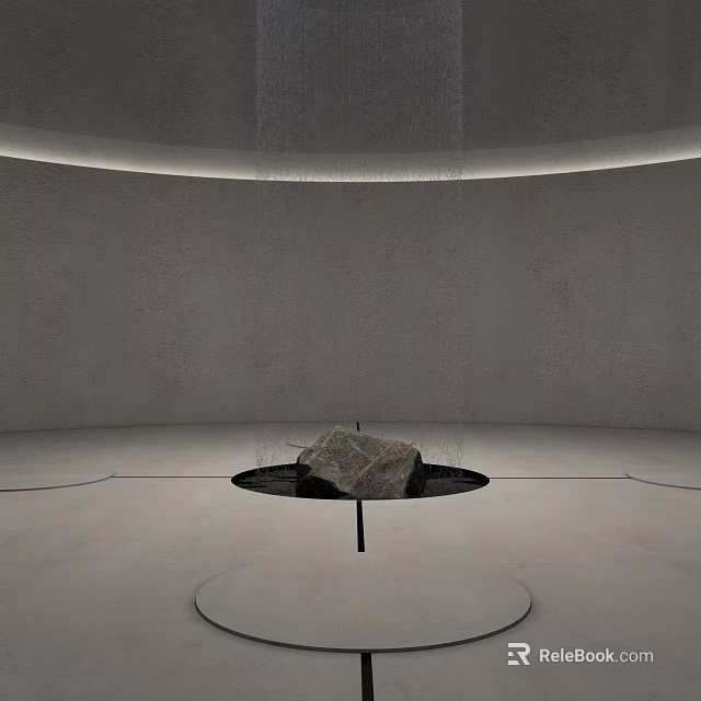 Concrete Circular Garden Ornament With Central Stone Water Flow And Overhead Lighting 3d model 