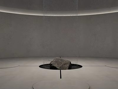 Concrete Circular Garden Ornament With Central Stone Water Flow And Overhead Lighting 3d model