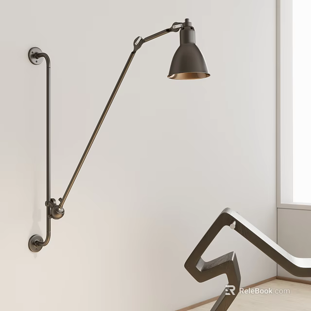Modern Adjustable Metal Wall Lamp Mounted On White Wall With Chair 3d model 