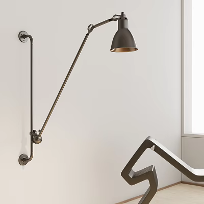 Modern Adjustable Metal Wall Lamp Mounted On White Wall With Chair 3d model