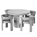 Modern Minimalist Round Wooden Dining Table and Chairs Set with Upholstered Seats and Armrests