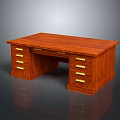 Traditional Wooden Office Desk With Brown Top And Gold Handle Drawers