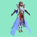 Fantasy 3D Character With Gray Hair Red Highlights White Blue Outfit And Golden Cloak Decorations