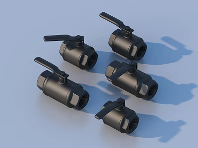 Black Ball Valves With Handles For Daily Household Use On Light Blue Background 3d model