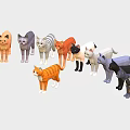Colorful Low Poly Cat Models Standing in a Row with Various Hues 3d model