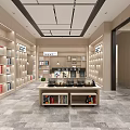 Bookstore Interior Design With Bookshelves And Greenery 3d model