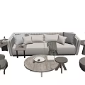 Modern Casual Sofa Set With Beige Upholstery Accent Pillows Green Armchair And Round Coffee Tables