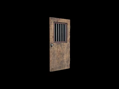 Rustic Wooden Swing Door With Metal Bars And Classic Door Handle 3d model