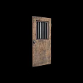 Rustic Wooden Swing Door With Metal Bars And Classic Door Handle