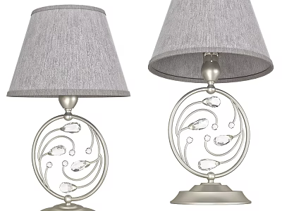 Two Modern Table Lamps with Gray Fabric Shades and Ornate Metal Bases for Home Decor 3d model