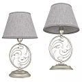 Two Modern Table Lamps with Gray Fabric Shades and Ornate Metal Bases for Home Decor