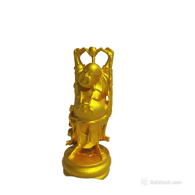 Golden Buddha Statue With Smiling Expression And Ornate Lotus Base 3d model 