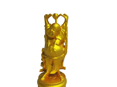 Golden Buddha Statue With Smiling Expression And Ornate Lotus Base 3d model