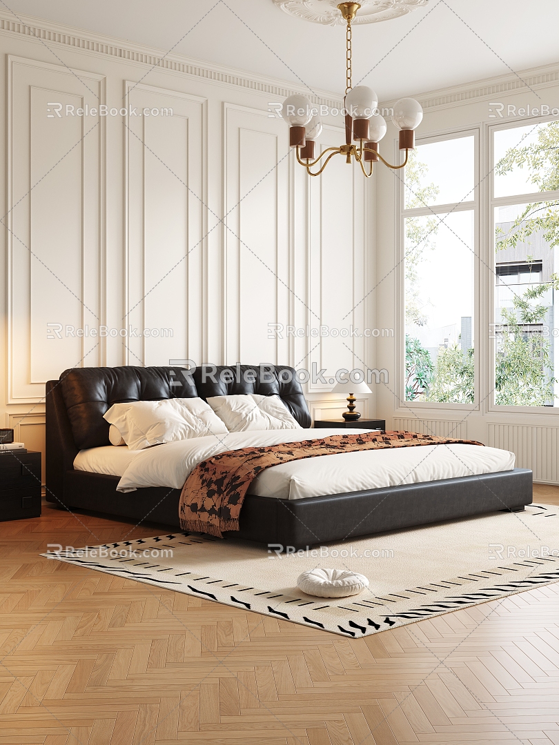 French Middle Style Double Bed 3d model