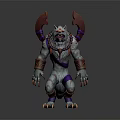 Wolf Headed Monster Game Character With Red Horns Purple Armor And Clawed Feet
