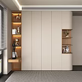 Modern Minimalist Light Beige Wardrobe With Wooden Display Shelves And Storage Design
