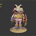 Frog Shaped Game And Movie Character With Green Skin Yellow Suspenders And Red Weapon