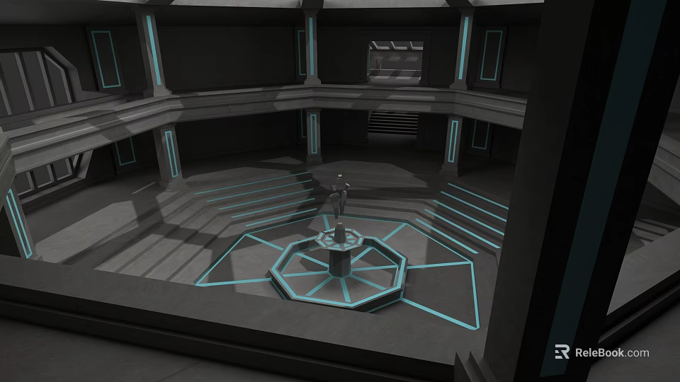 Modern Garden Landscape With Geometric Layout Stepped Platforms And Statue Centerpiece 3d model