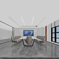 Modern Conference Room With Conference Table Chairs Large Screen And Bright Windows 3d model