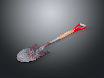 Rusty Worn Shovel With Orange Red Handle On Black Background 3d model