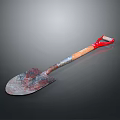 Rusty Worn Shovel With Orange Red Handle On Black Background