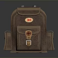Practical Brown Backpack With Orange 26 Logo Front Pocket And Side Pockets