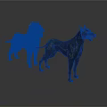 Detailed Black Dog Sculptures Carving Two Different Breeds on White Background