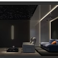 Modern Home Theater Room Interior Design With Starry Ceiling Large Screen And Comfortable Sofas