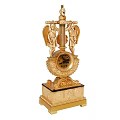 Ornate Classical Gold Clock With Round Dial Winged Angel Figures And Carved Base