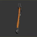Ornate Decorative Axe With Carved Metal Head And Orange Wooden Handle