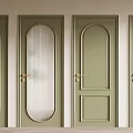 Sleek Green Hinged Doors With Various Glass Panels And Golden Handles