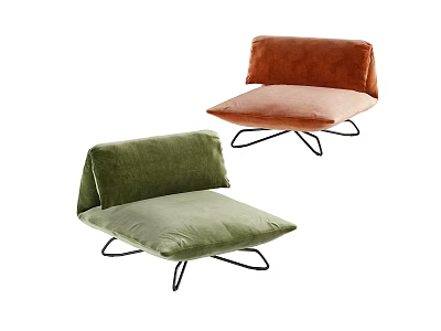 Modern Green and Orange Lounge Chairs With Velvet Upholstery And Metal Frame Base 3d model